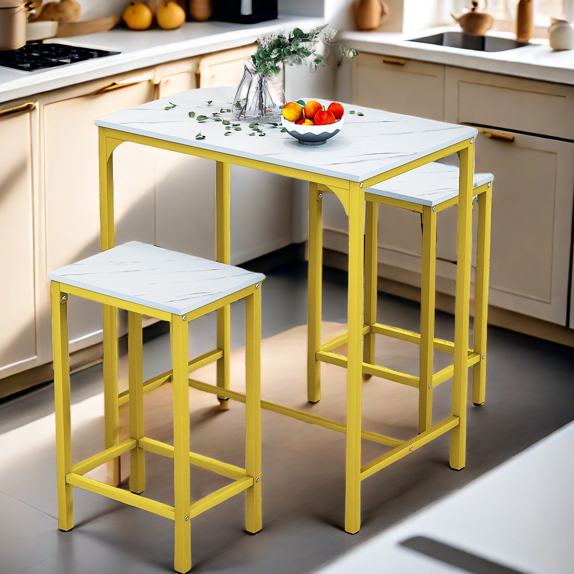 Mercer41 3 Piece Dining Table Set, 32" Industrial Bar Table Set